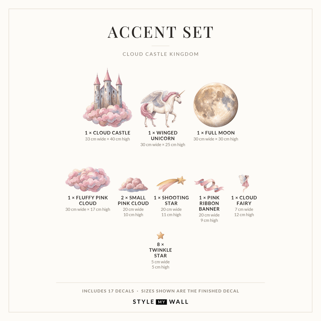 Cloud Castle Kingdom Wall Sticker Decals: Accent Set sizes