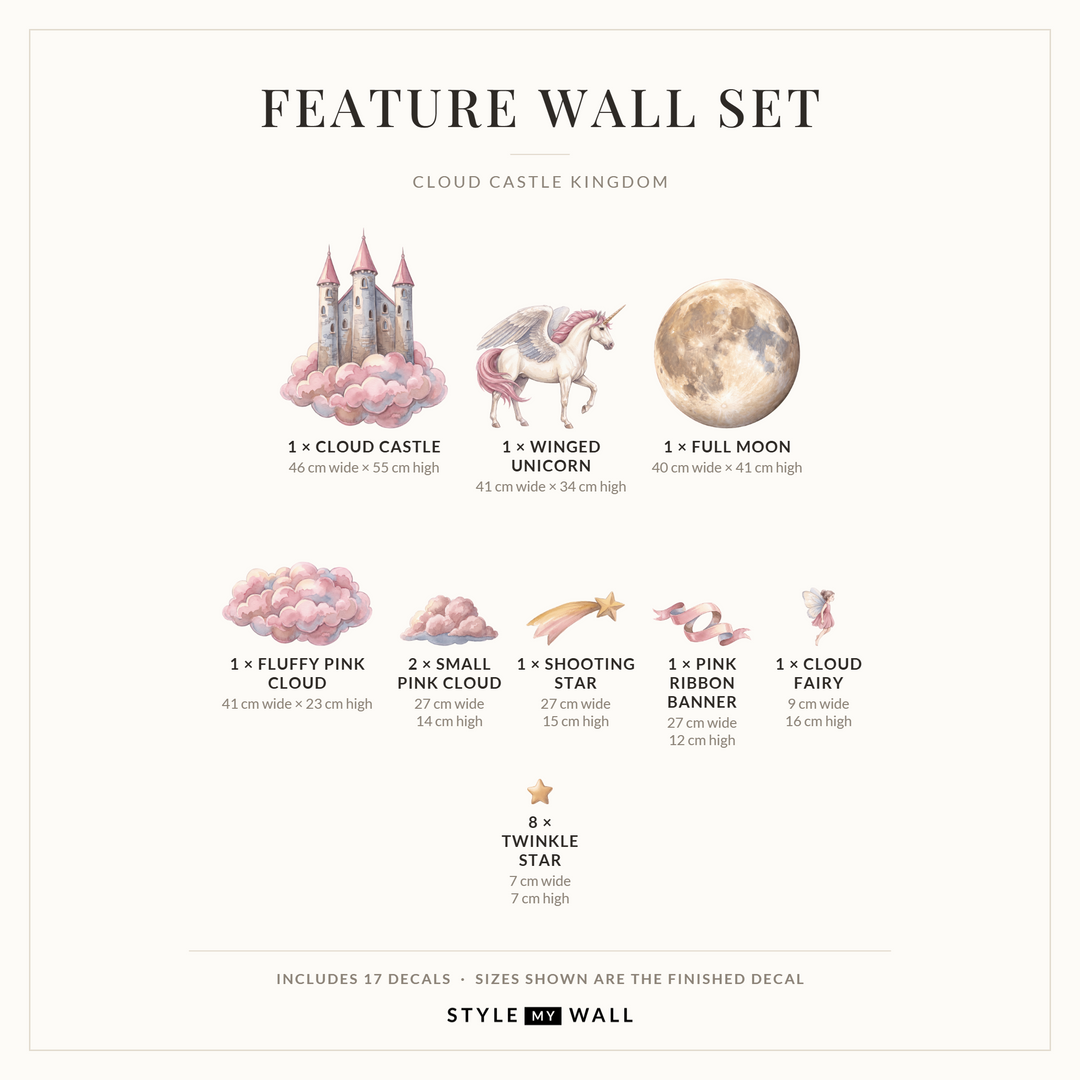 Cloud Castle Kingdom Wall Sticker Decals: Feature Wall Set sizes