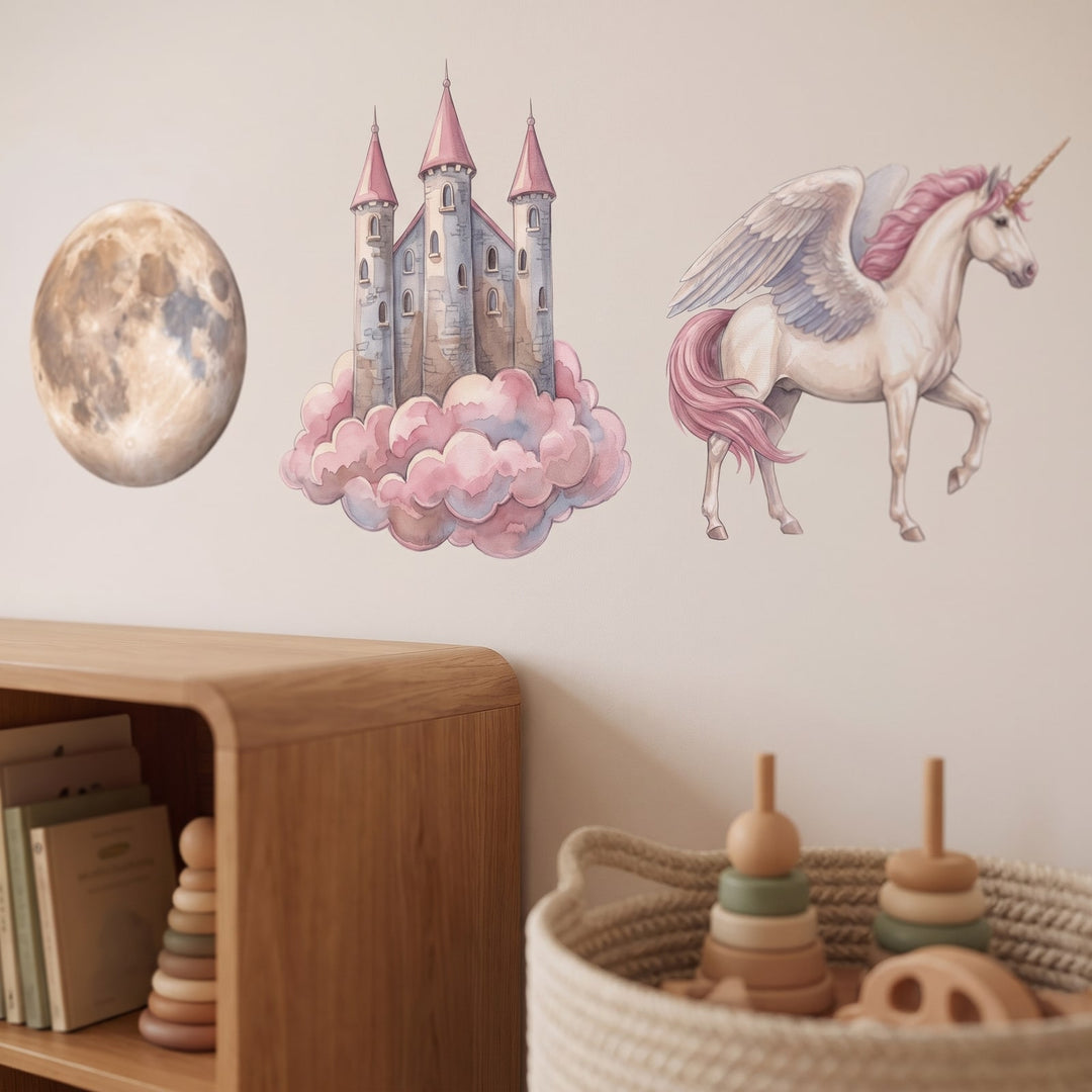 Cloud Castle Kingdom Wall Sticker Decals wall decals: a close-up of the decals from one side in a kids' room