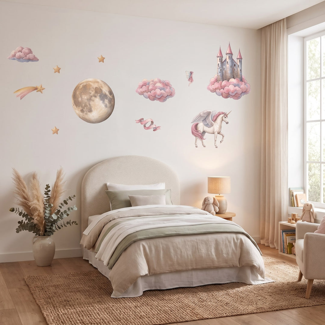 Cloud Castle Kingdom Wall Sticker Decals wall decals: the whole room from a corner in a girl's bedroom