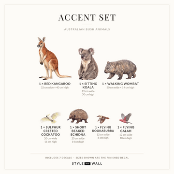 Australian Bush Animals Wall Sticker Decals: Accent Set sizes