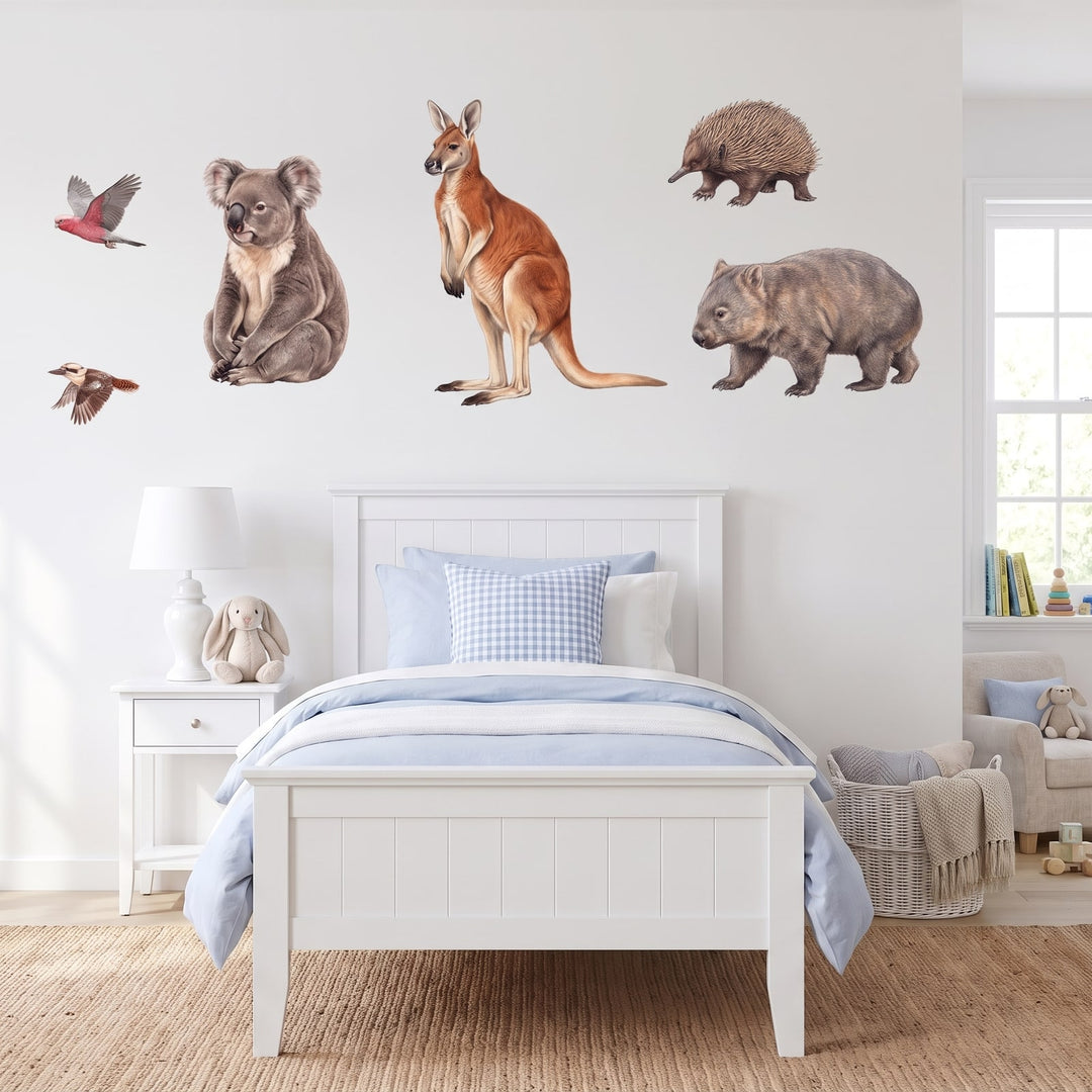 Australian Bush Animals Wall Sticker Decals wall decals: the whole room from a corner in a girl's bedroom