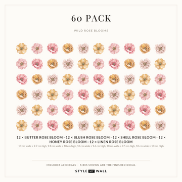 Wild Rose Blooms Wall Sticker Decals: 60 Pack sizes