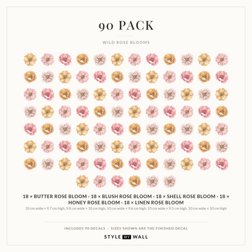 Wild Rose Blooms Wall Sticker Decals: 90 Pack sizes