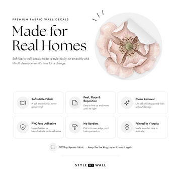 Wild Rose Blooms Wall Sticker Decals: soft matte fabric wall decals that peel, stick and reposition, printed in Victoria