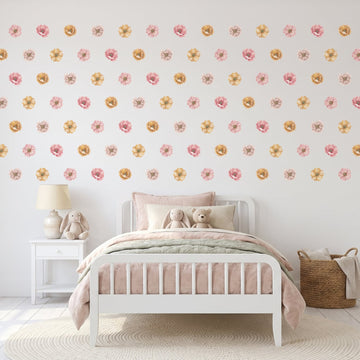 Wild Rose Blooms Wall Sticker Decals wall decals on a girl's bedroom wall (90 Pack size)