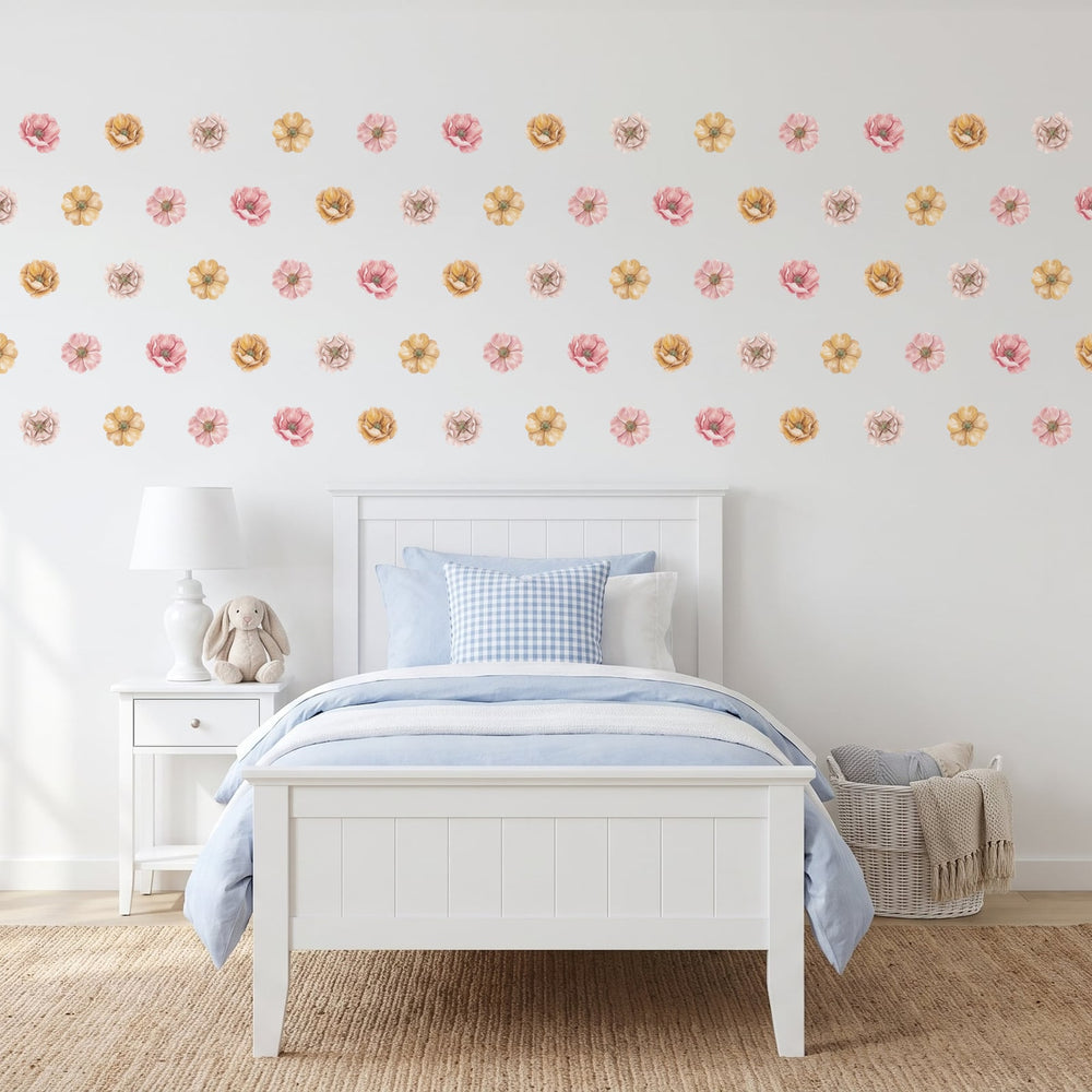 Wild Rose Blooms Wall Sticker Decals wall decals on a girl's bedroom wall (90 Pack size)