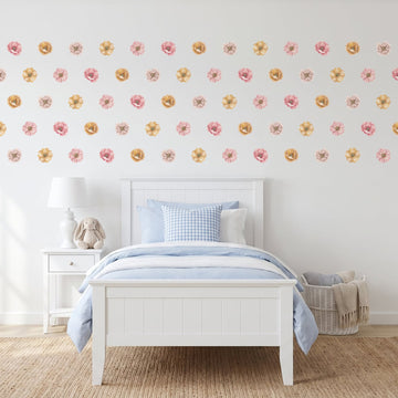 Wild Rose Blooms Wall Sticker Decals wall decals on a girl's bedroom wall (90 Pack size)