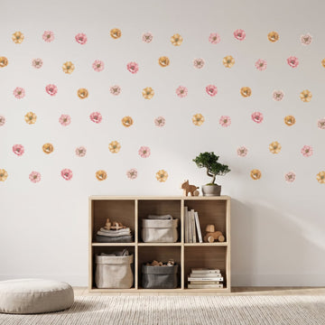 Wild Rose Blooms Wall Sticker Decals wall decals on a kids' room wall (60 Pack size)