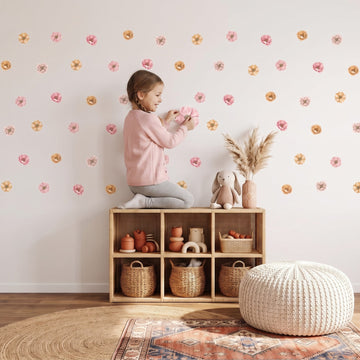 Wild Rose Blooms Wall Sticker Decals wall decals: a girl putting the decals up in a kids' room