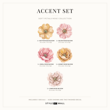 Soft Petals Rose Wall Sticker Decals: Accent Set sizes