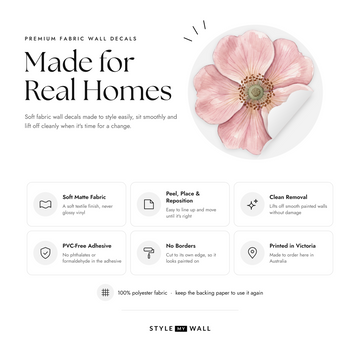 Soft Petals Rose Wall Sticker Decals: soft matte fabric wall decals that peel, stick and reposition, printed in Victoria