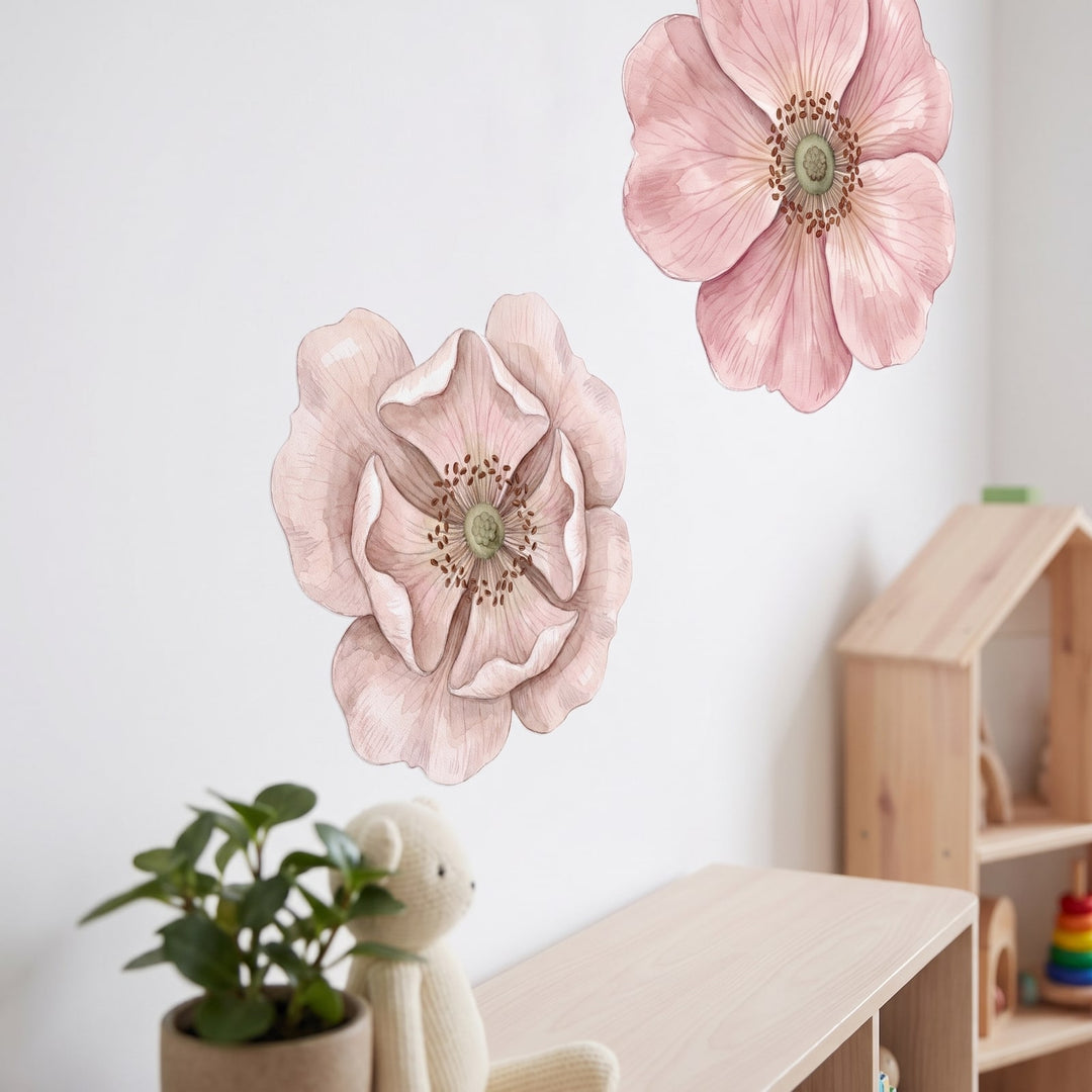 Soft Petals Rose Wall Sticker Decals wall decals: a close-up of the decals from one side in a kids' room