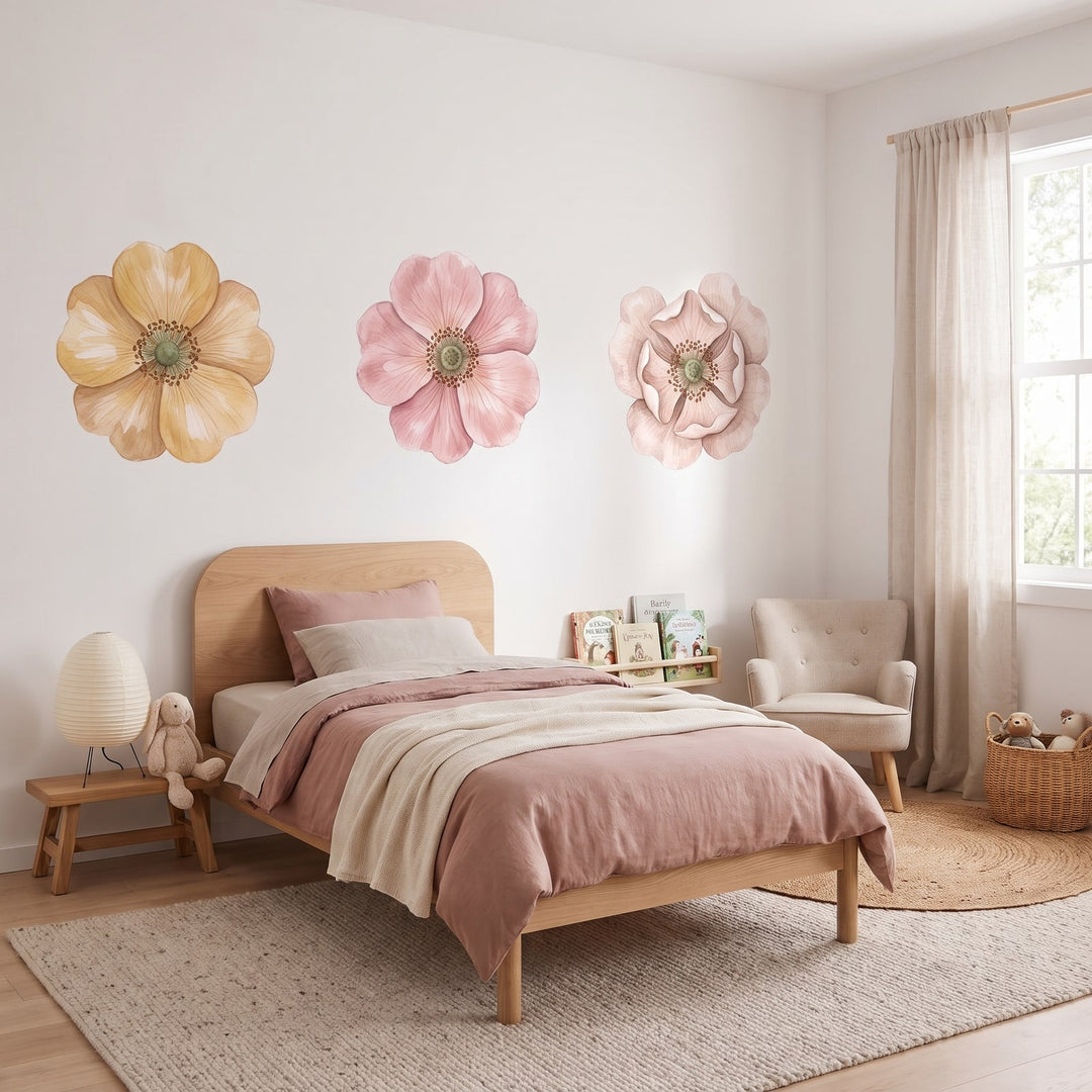 Soft Petals Rose Wall Sticker Decals wall decals: the whole room from a corner in a girl's bedroom