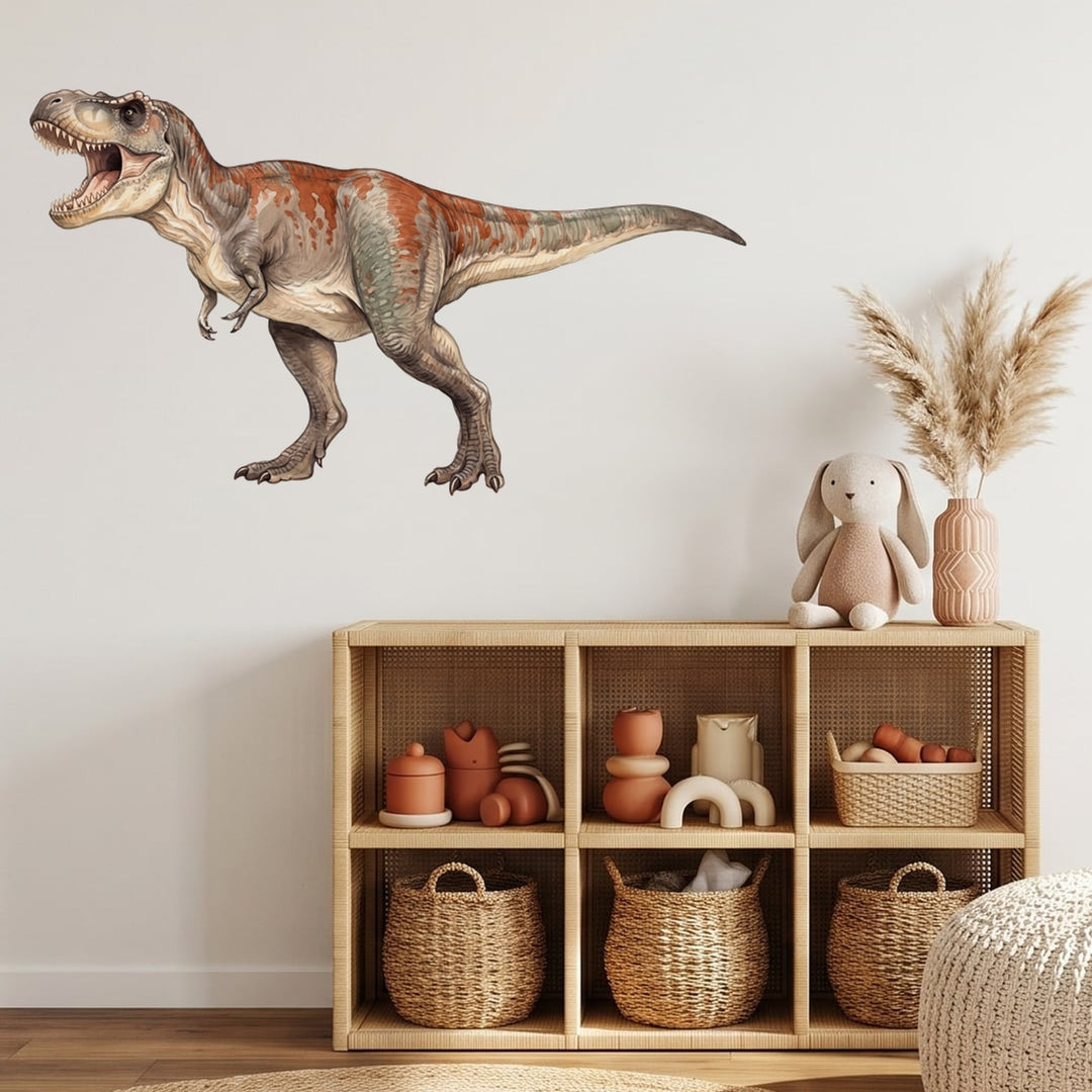 Roaring T Rex Wall Sticker Decals wall decals on a kids' room wall (Large (137 x 78 cm) size, left facing)