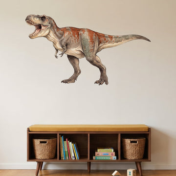 Roaring T Rex Wall Sticker Decals wall decals on a playroom wall (Large (137 x 78 cm) size, left facing)