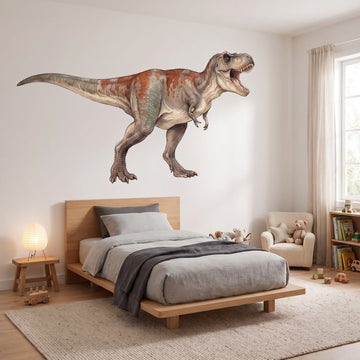 Roaring T Rex Wall Sticker Decals wall decals: the whole room from a corner in a boy's bedroom