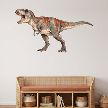 Roaring T Rex Wall Sticker Decals wall decals on a playroom wall (Large (137 x 78 cm) size, left facing)