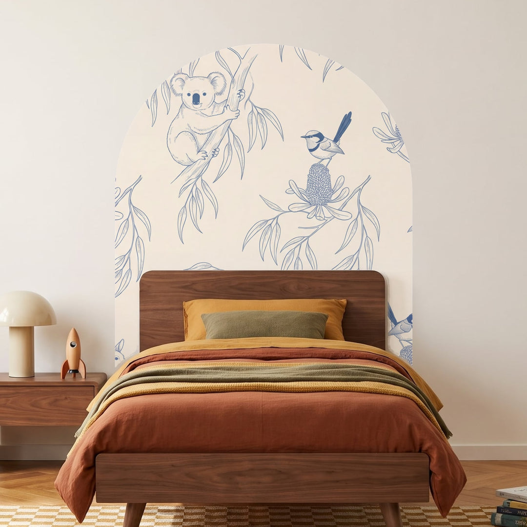 Australian Bush Toile Arch Wall Sticker Decals wall decals on a boy's bedroom wall (in Blue, Large (119 x 180 cm) size)