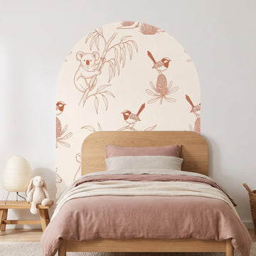 Australian Bush Toile Arch Wall Sticker Decals wall decals on a girl's bedroom wall (in Terracotta, Large (119 x 180 cm) size)