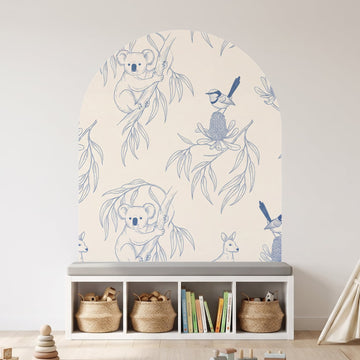 Australian Bush Toile Arch Wall Sticker Decals wall decals on a playroom wall (in Blue, Large (119 x 180 cm) size)