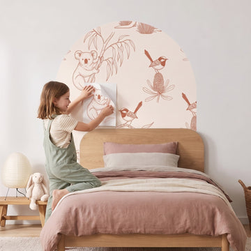 Australian Bush Toile Arch Wall Sticker Decals wall decals: a girl putting the decals up in a girl's bedroom