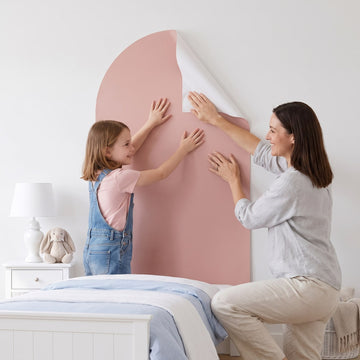Colour Pop Arch Wall Sticker Decals wall decals: a girl and her mum putting the decals up in a girl's bedroom