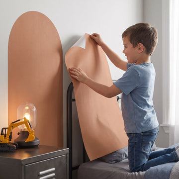 Colour Pop Arch Wall Sticker Decals wall decals: a boy putting the decals up in a boy's bedroom