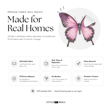 Sage and Blush Butterflies Wall Sticker Decals: soft matte fabric wall decals that peel, stick and reposition, printed in Victoria
