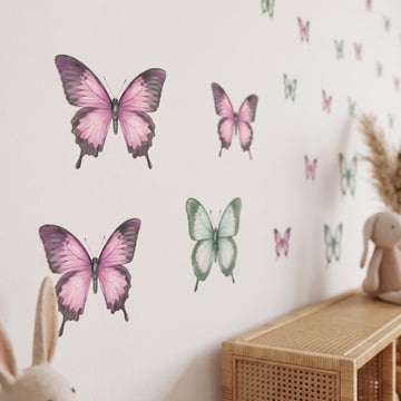 Sage and Blush Butterflies Wall Sticker Decals wall decals: a close-up of the decals from one side in a kids' room