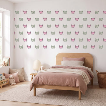 Sage and Blush Butterflies Wall Sticker Decals wall decals: the whole room from a corner in a girl's bedroom