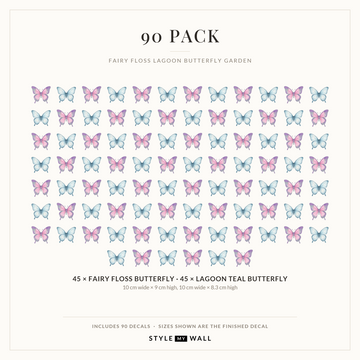 Fairy Floss Lagoon Butterfly Garden Wall Sticker Decals: 90 Pack sizes