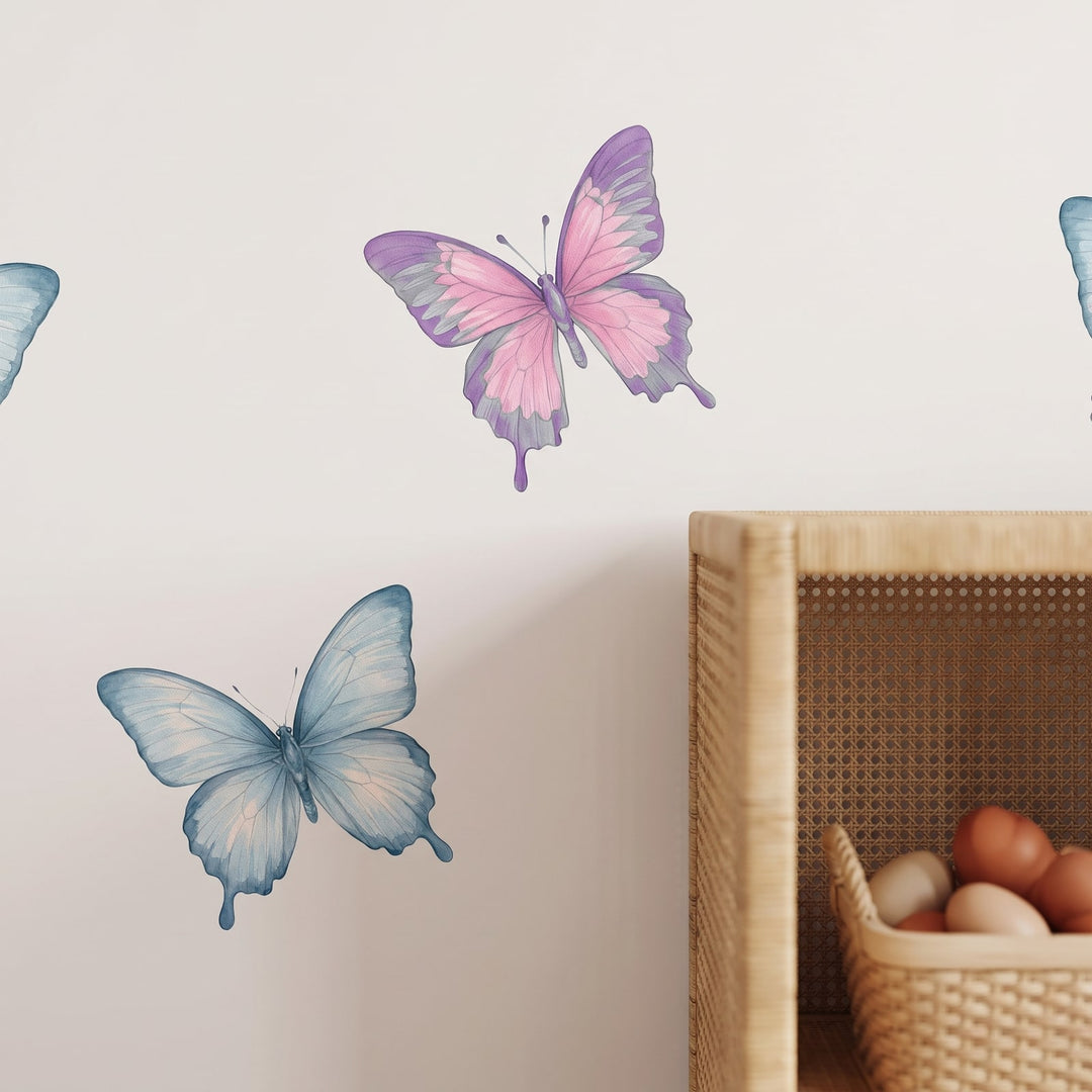 Fairy Floss Lagoon Butterfly Garden Wall Sticker Decals wall decals: a close-up of the decals from one side in a kids' room