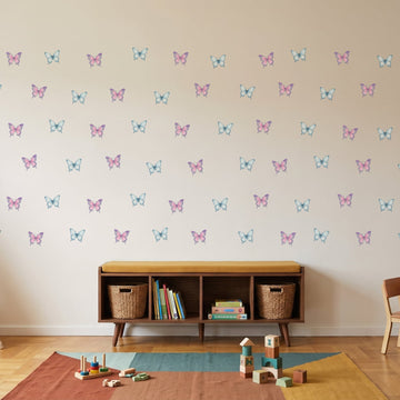 Fairy Floss Lagoon Butterfly Garden Wall Sticker Decals wall decals on a playroom wall (60 Pack size)