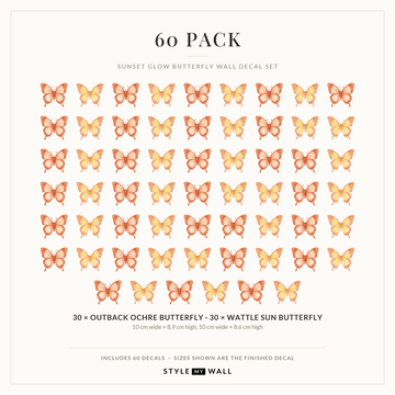 Sunset Glow Butterflies Wall Sticker Decals: 60 Pack sizes