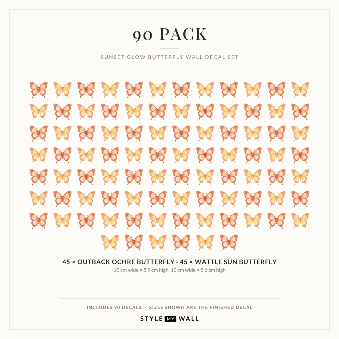 Sunset Glow Butterflies Wall Sticker Decals: 90 Pack sizes
