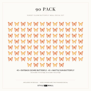 Sunset Glow Butterflies Wall Sticker Decals: 90 Pack sizes