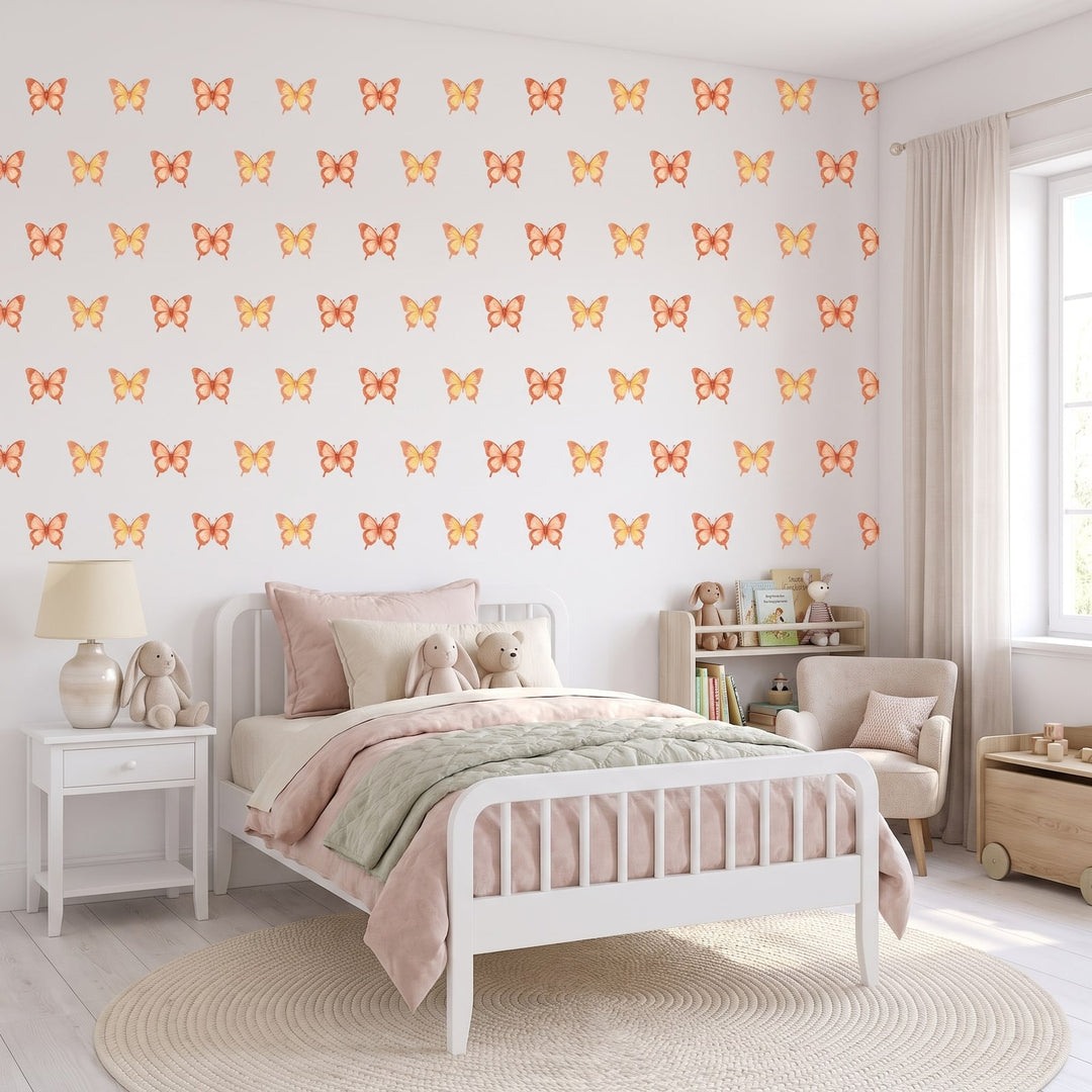 Sunset Glow Butterflies Wall Sticker Decals wall decals: the whole room from a corner in a girl's bedroom