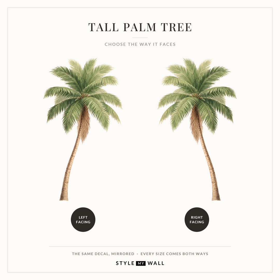 Tall Green Palm Tree Wall Sticker Decals: left facing and right facing, the same decal mirrored
