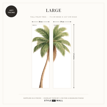 Tall Green Palm Tree Wall Sticker Decals: Large supplied in 2 pieces that overlap by 1 cm, left facing