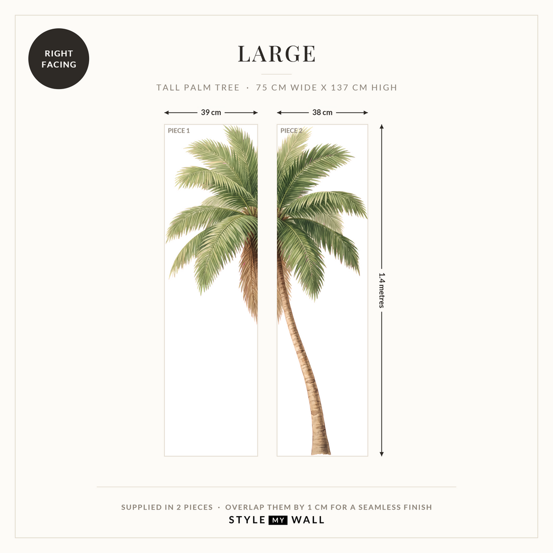 Tall Green Palm Tree Wall Sticker Decals: Large supplied in 2 pieces that overlap by 1 cm, right facing
