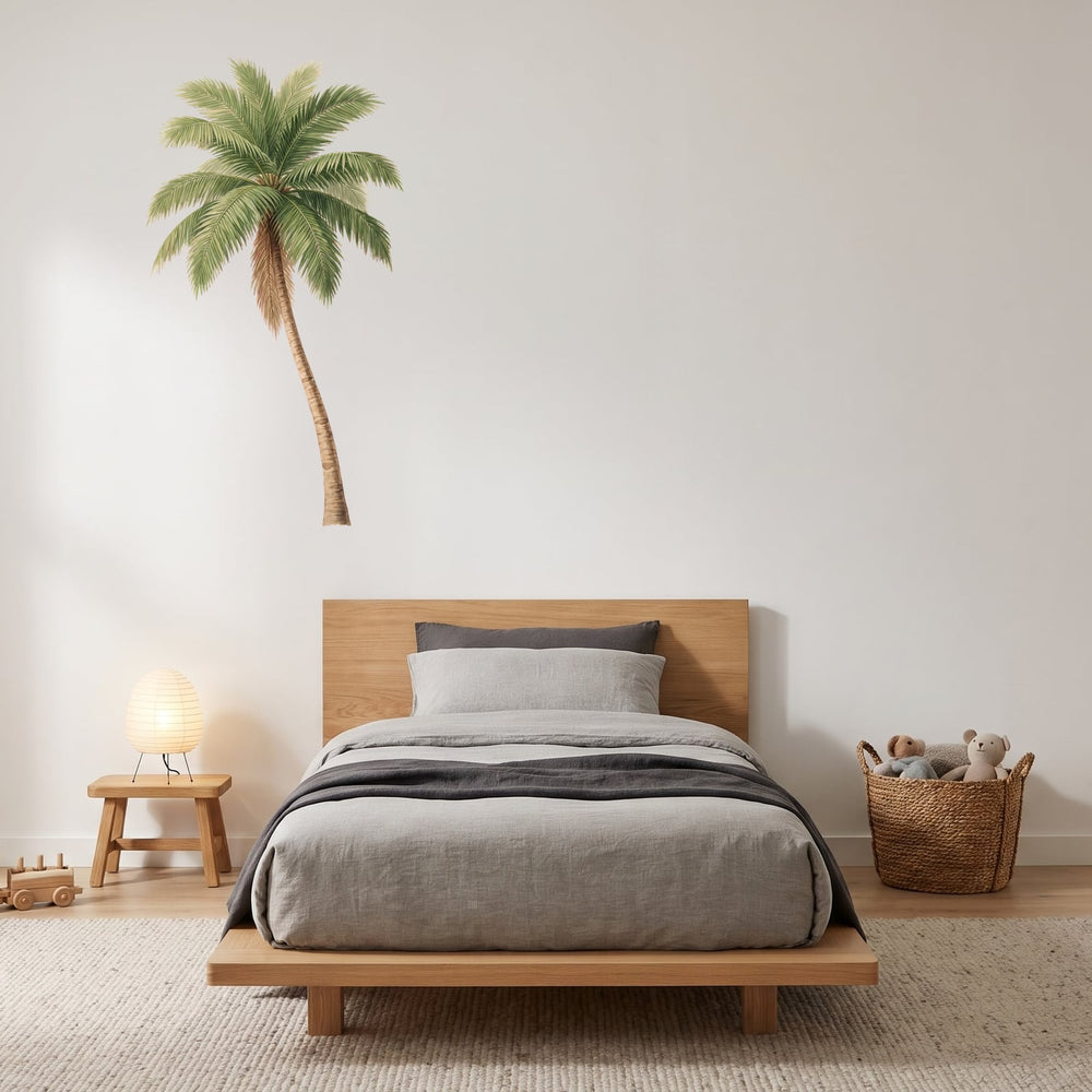 Tall Green Palm Tree Wall Sticker Decals wall decals on a boy's bedroom wall (Medium (55 x 100 cm) size, right facing)