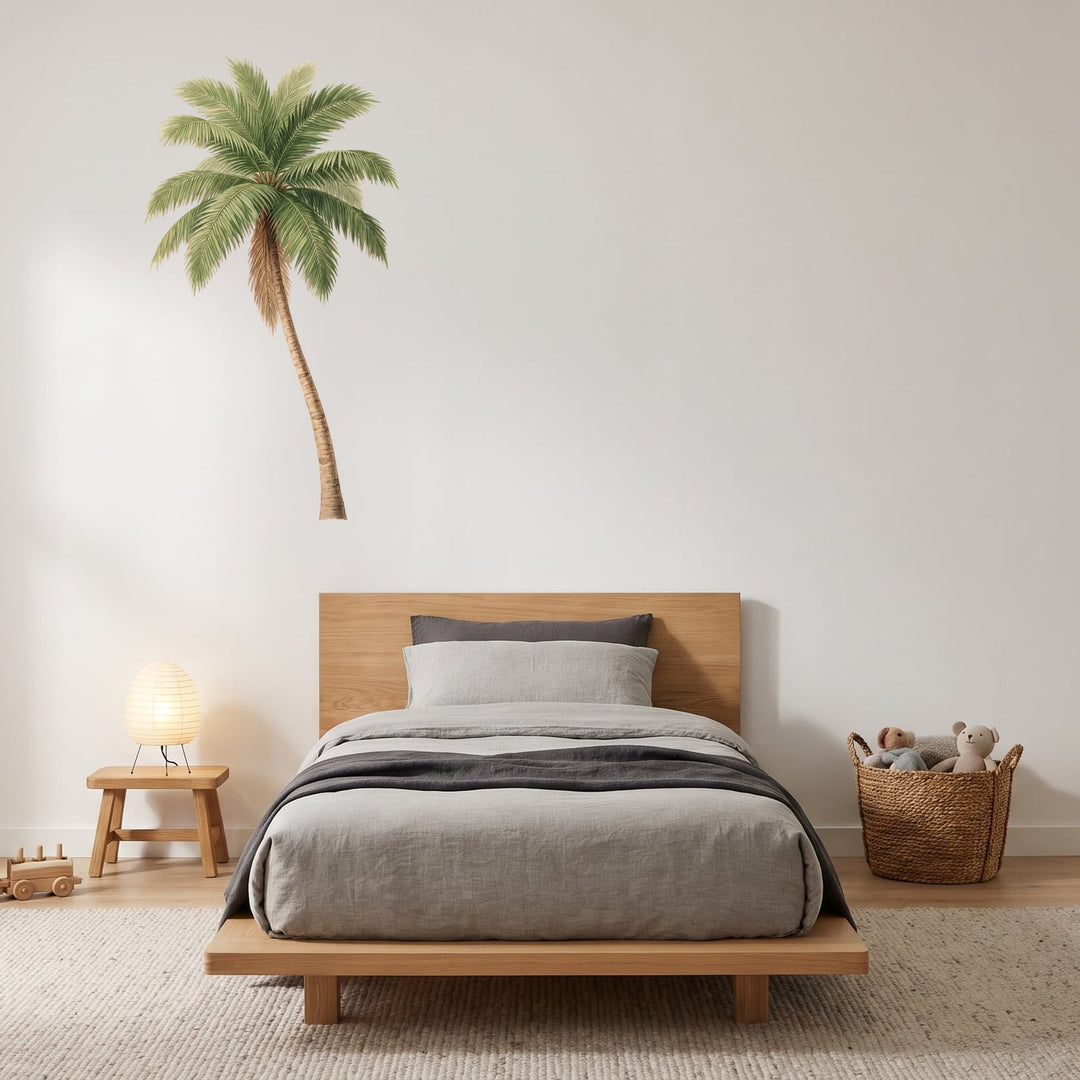 Tall Green Palm Tree Wall Sticker Decals wall decals on a boy's bedroom wall (Medium (55 x 100 cm) size, right facing)