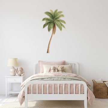 Tall Green Palm Tree Wall Sticker Decals wall decals on a girl's bedroom wall (Medium (55 x 100 cm) size, left facing)