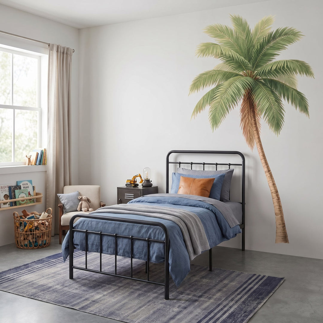 Tall Green Palm Tree Wall Sticker Decals wall decals: the whole room from a corner in a boy's bedroom