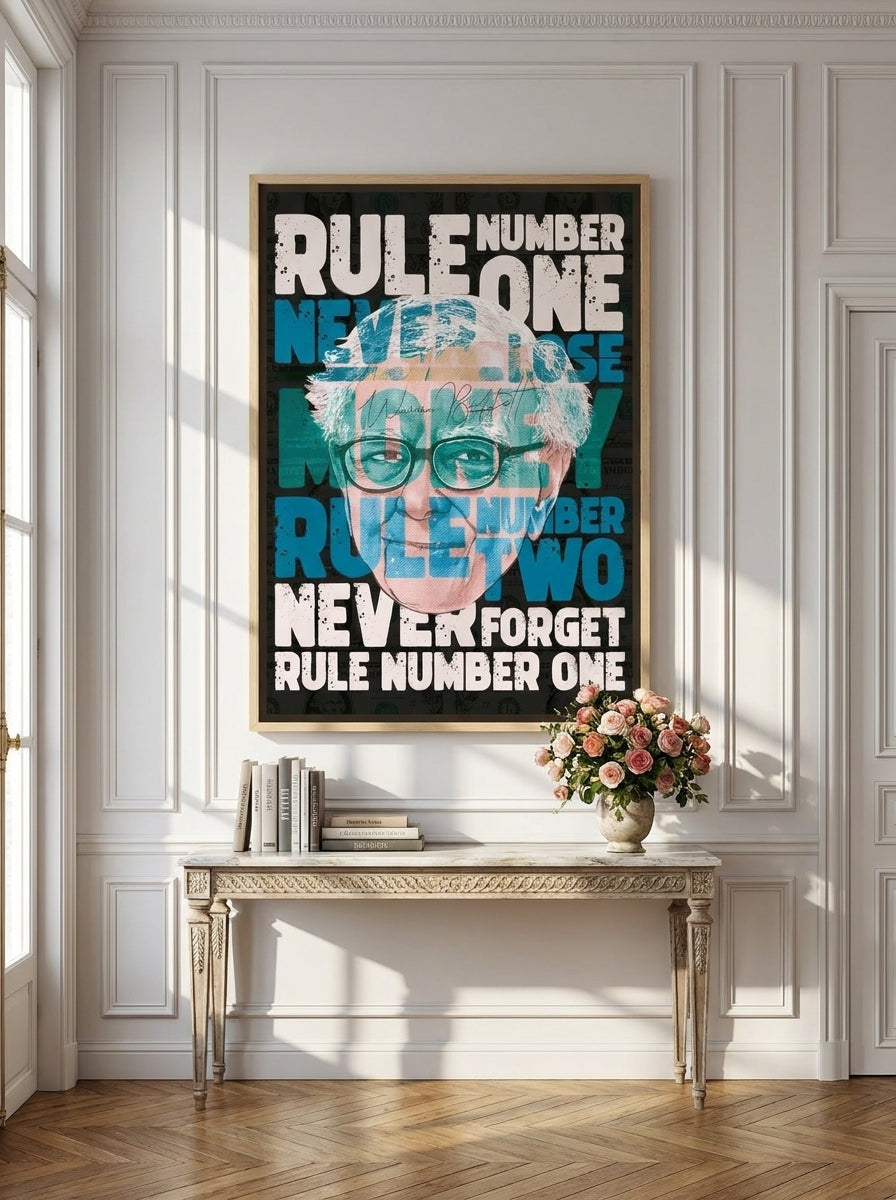 Oversized statement canvas wall art with a natural timber surround styled on the wall in a Parisian living room