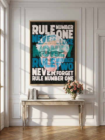 Oversized statement canvas wall art with a natural timber surround styled on the wall in a Parisian living room