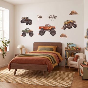 Monster Truck Rally Wall Sticker Decals wall decals: the whole room from a corner in a boy's bedroom