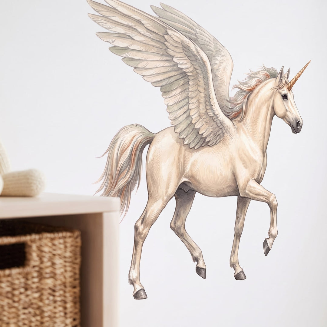 Winged Unicorn Wall Sticker Decals wall decals: a close-up of the decals from one side in a kids' room