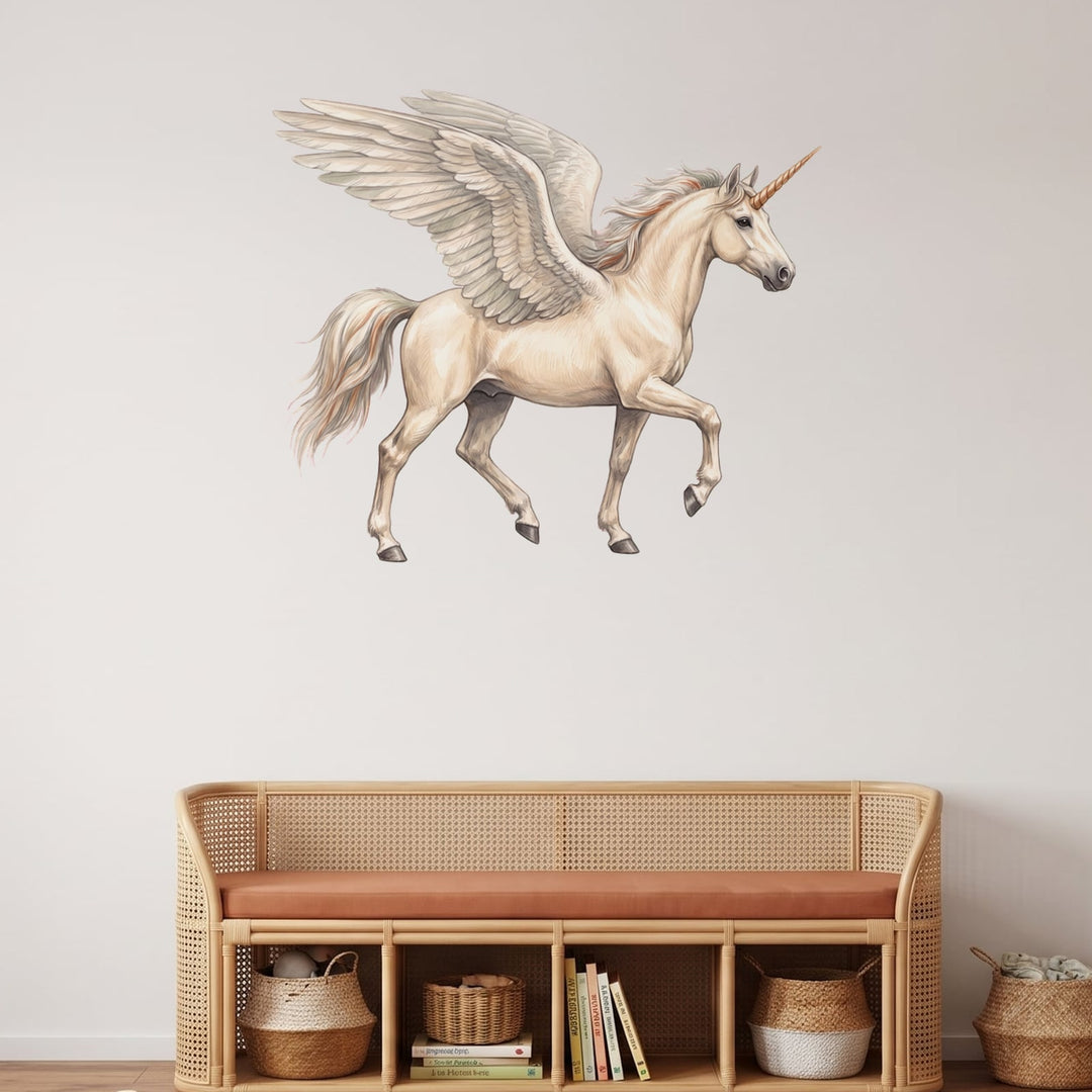 Winged Unicorn Wall Sticker Decals wall decals on a playroom wall (Medium (100 x 86 cm) size, right facing)